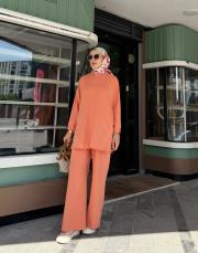 tina iki iplik cepli basic sweat turuncu 4