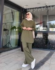 tina iki iplik cepli basic sweat haki 3