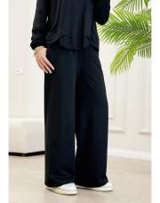 tina iki iplik bol paça eşofman altı siyah