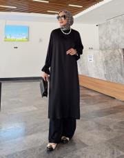 elisa yırtmaç detay tunik siyah