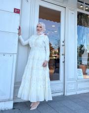 yakali dantel elbıse krem 2