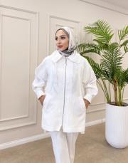 zeta organze fırfır detay ceket beyaz 4