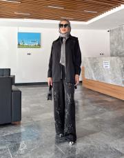 ithal taşlı saten pantolon siyah