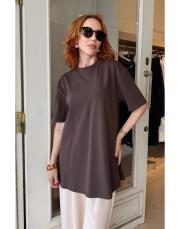 mono kısa kol basic t-shirt koyu kahve