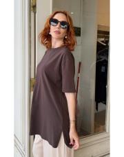 mono kısa kol basic t-shirt koyu kahve 2