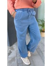 beli lastikli tensel bol paça pantolon buz mavi 2