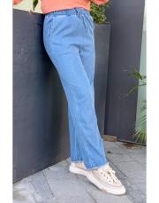 beli lastikli tensel bol paça pantolon buz mavi 3