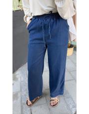 beli lastikli tensel bol paça pantolon lacivert