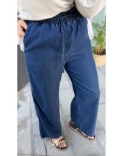 beli lastikli tensel bol paça pantolon lacivert 2