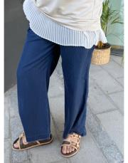 beli lastikli tensel bol paça pantolon lacivert 3