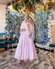 fırfır detay kat kat elbise pembe