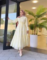 fırfır detay kat kat elbise sarı 2