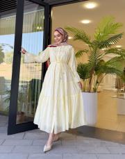 fırfır detay kat kat elbise sarı 3