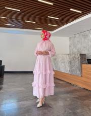 fular detaylı kat kat etekli takım pembe 2