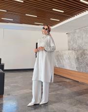 uzun gömlekli takım gri