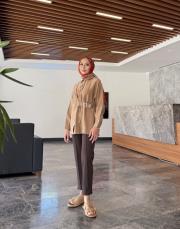 kemer detay gömlek sütlü kahve