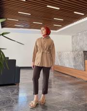 kemer detay gömlek sütlü kahve 2