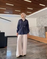 kemer detay gömlek lacivert