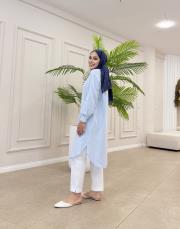 uzun basic müslin gömlek bebe mavisi