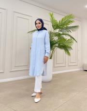 uzun basic müslin gömlek bebe mavisi 2