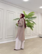 uzun basic müslin gömlek vizon