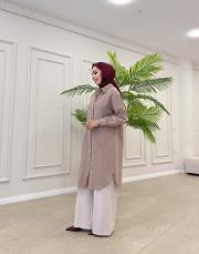 uzun basic müslin gömlek vizon 3