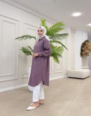 uzun basic müslin gömlek mürdüm