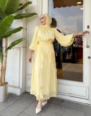 parlak şifon yarım düğme sarı