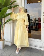 parlak şifon yarım düğme sarı 2