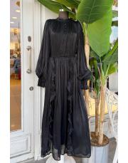 parlak şifon yarım düğme siyah