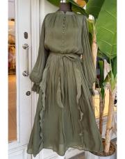 parlak şifon yarım düğme haki