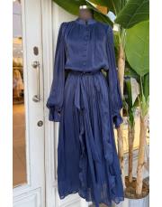 parlak şifon yarım düğme lacivert