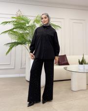 yandan bağlama detay gömlek siyah