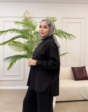 yandan bağlama detay gömlek siyah 3