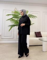 yandan bağlama detay gömlek siyah 4