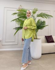 yandan bağlama detay gömlek yağ yeşili