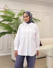 yandan bağlama detay gömlek beyaz