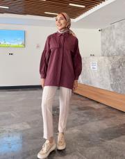 balon kol gömlek mürdüm 2