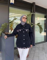 düğme detay kot ceket siyah