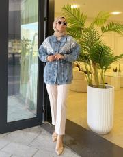 kanat desen kot ceket mavi