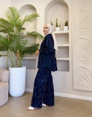 düz taşlı denim takım lacivert 2