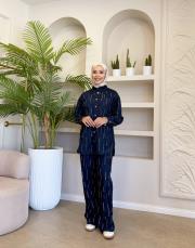 düz taşlı denim takım lacivert 3