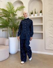 düz taşlı denim takım lacivert 4