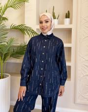 düz taşlı denim takım lacivert 5