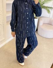 düz taşlı denim takım lacivert 7