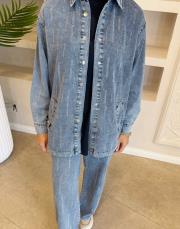 düz taşlı denim takım mavi 5