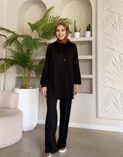 solea örme kapüşonlu sweat siyah 2