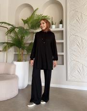 solea örme kapüşonlu sweat siyah 3