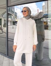 solea örme kapüşonlu sweat beyaz 5