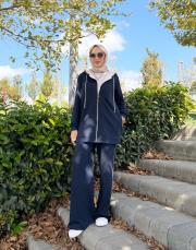 calira kapüşonlu hırka lacivert